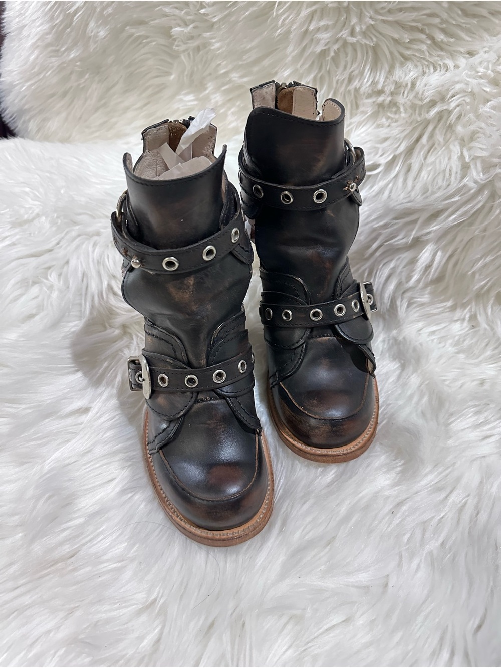 Freebird Sonoma Black distressed Leather Buckle Ankle Boots - Women